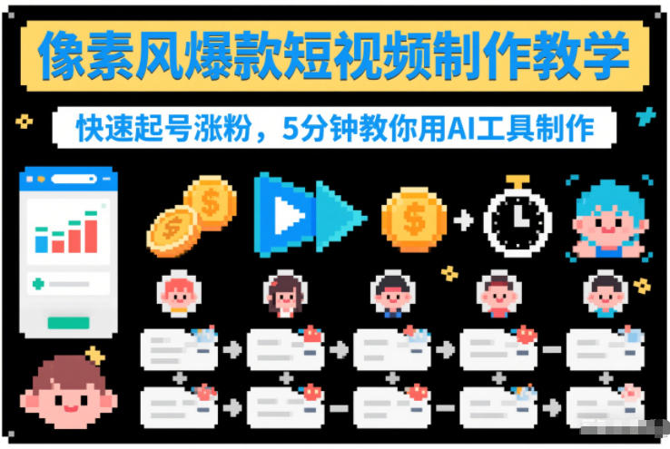 像素风爆款短视频制作教学，快速起号涨粉，5分钟教你用AI工具制作-最全项目网