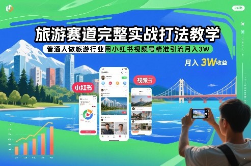 旅游赛道完整实战打法教学，普通人做旅游行业用小红书视频号精准引流月入3W-最全项目网