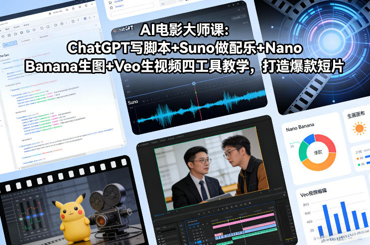 AI电影大师课：ChatGPT写脚本+Suno做配乐+Nano Banana生图+Veo生视频，打造爆款短片-最全项目网