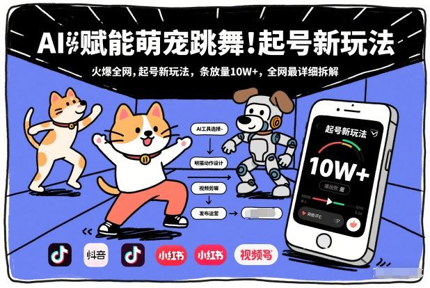 AI赋能萌宠跳舞，火爆全网，起号新玩法，条条播放量10W+，全网最详细拆解-最全项目网