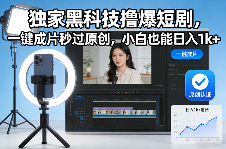 独家黑科技撸爆短剧，一键成片秒过原创，小白也能日入1k+【揭秘】-最全项目网