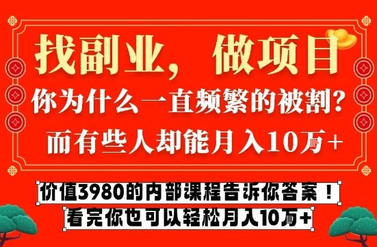 价值3980的网创内部课程，告诉你互联网创业月入10个W的秘密【揭秘】-最全项目网