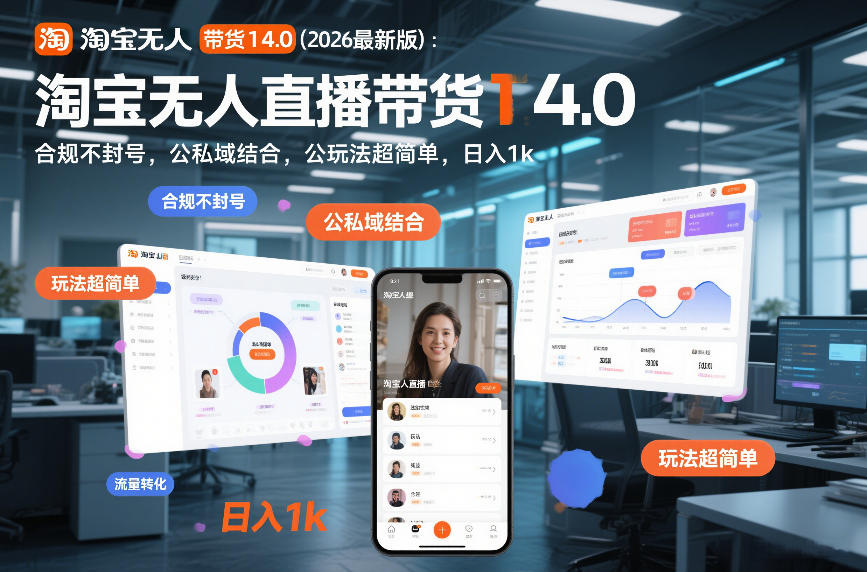 淘宝无人直播带货14.0（2026最新版）：合规不封号，公私域结合，玩法超简单，日入1k+【揭秘】-最全项目网