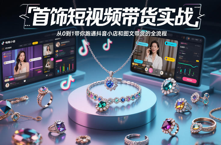 首饰短视频带货实战，从0到1带你跑通抖音小店和图文带货的全流程-最全项目网