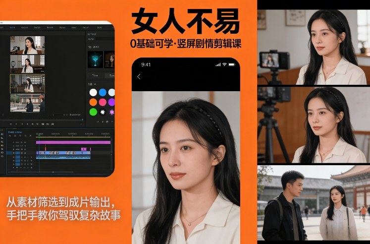 0基础可学！《女人不易》竖屏剧情剪辑课，从素材筛选到成片输出，手把手教你驾驭复杂故事-最全项目网