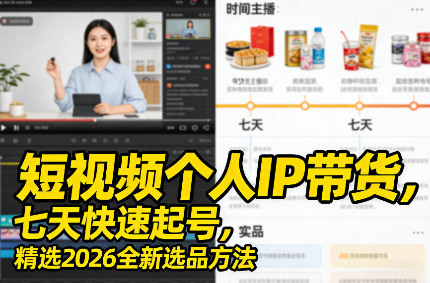 短视频个人IP带货，七天快速起号，精选2026全新选品方法-最全项目网
