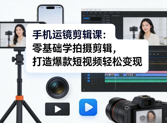 手机运镜剪辑课：零基础学拍摄剪辑，打造爆款短视频轻松变现-最全项目网