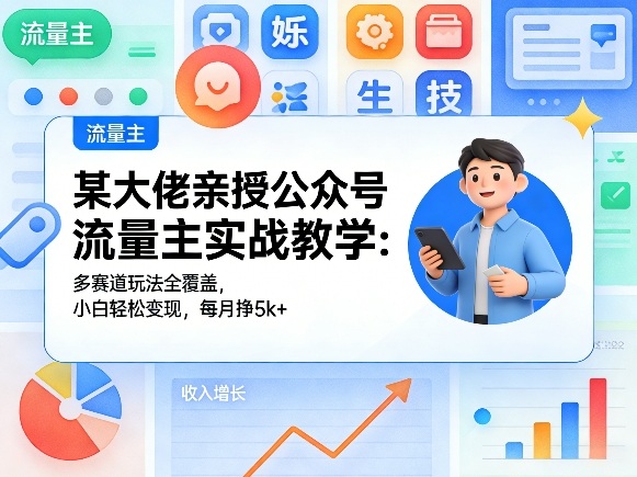 某大佬亲授公众号流量主实战教学：多赛道玩法全覆盖，小白轻松变现，每月多挣5k+-最全项目网