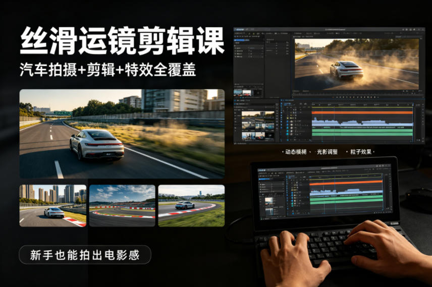 大叔丝滑运镜剪辑课，汽车拍摄+剪辑+特效全覆盖，新手也能拍出电影感-最全项目网