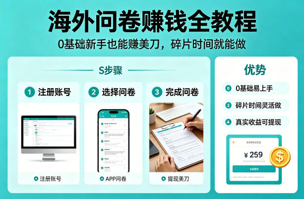 海外问卷賺钱全教程，0基础新手也能賺美刀，碎片时间就能做-最全项目网