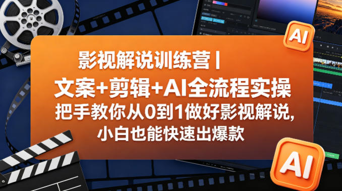 影视解说训练营｜文案+剪辑+AI全流程实操，把手教你从0到1做好影视解说，小白也能快速出爆款-最全项目网