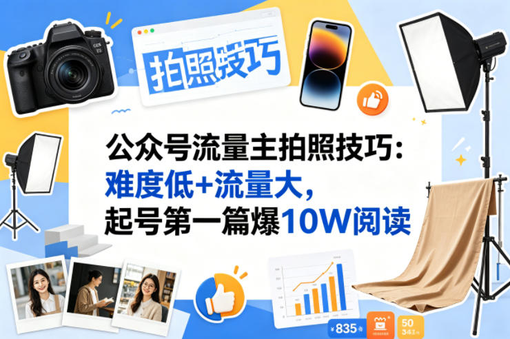 公众号流量主之拍照技巧赛道，难度低+流量大，起号第一篇就爆了10w阅读-最全项目网