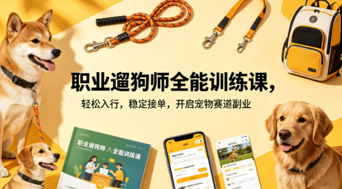 职业遛狗师全能训练课，轻松入行，稳定接单，开启宠物赛道副业-最全项目网