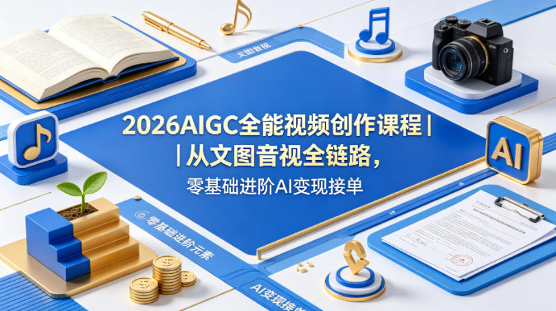 2026AIGC全能视频创作课程｜从文图音视全链路，零基础进阶AI变现接单-最全项目网