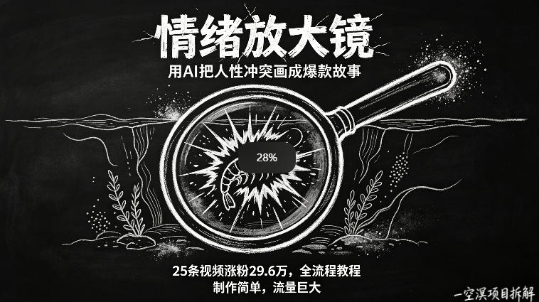 AI制作“情绪放大镜“视频，25条视频涨粉29.6W粉，流量巨大，制作简单，全流程教程-最全项目网