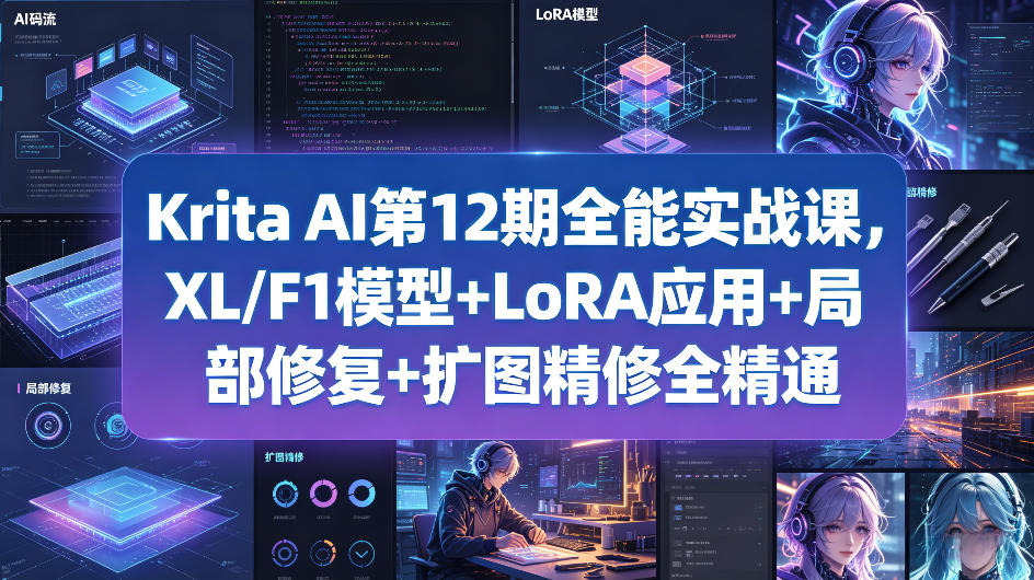Krita AI第12期全能实战课，XL/F1模型+LoRA应用+局部修复+扩图精修全精通-最全项目网