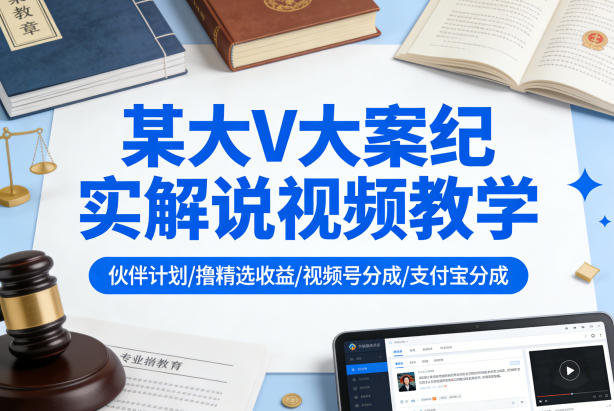 某大V大案纪实解说视频教学，可做伙伴计划、撸精选收益，视频号和支付宝分成计划均可-最全项目网