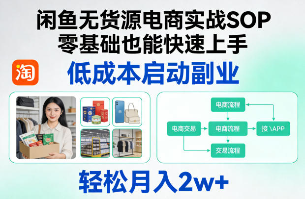 闲鱼无货源电商实战SOP，零基础也能快速上手，低成本启动副业，轻松月入2w+-最全项目网