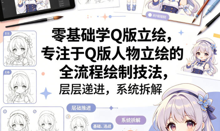 零基础学Q版立绘，专注于Q版人物立绘的全流程绘制技法，层层递进，系统拆解-最全项目网