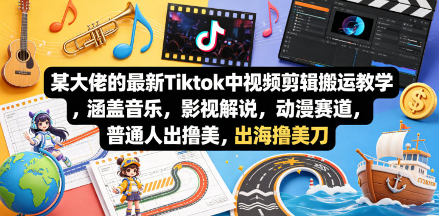 某大佬的最新Tiktok中视频剪辑搬运教学，涵盖音乐，影视解说，动漫赛道，普通人出海撸美刀-最全项目网