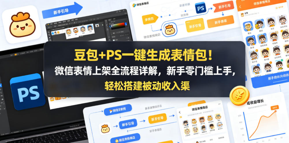 豆包+PS一键生成表情包！微信表情上架全流程详解，新手零门槛上手，轻松搭建被动收入渠道-最全项目网
