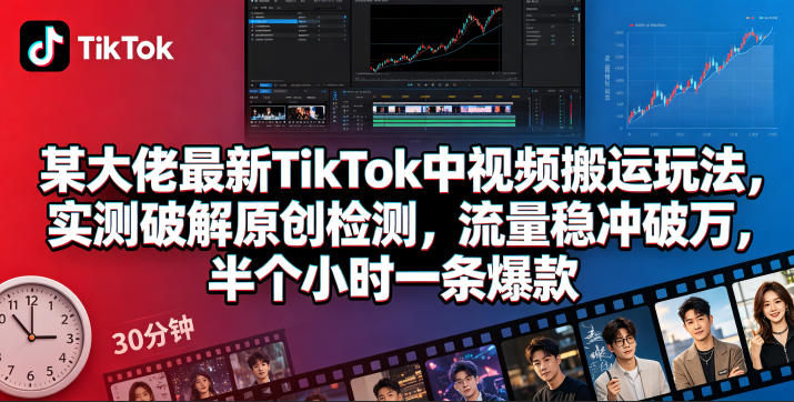 某大佬最新TikTok中视频搬运玩法，实测破解原创检测，流量稳冲破万，半个小时一条爆款-最全项目网