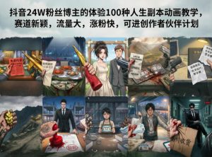 抖音24W粉丝博主的体验100种人生副本动画教学，赛道新颖，流量大，涨粉快，可进创作者伙伴计划-最全项目网