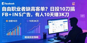 自由职业者缺高客单？日投10刀搞FB+INS广告，有人10天赚3K刀！【原创双语字幕】-最全项目网