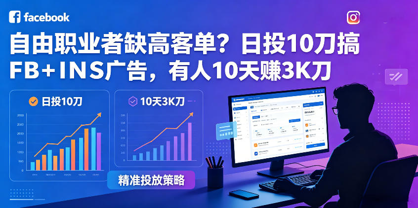 自由职业者缺高客单？日投10刀搞FB+INS广告，有人10天赚3K刀！【原创双语字幕】-最全项目网