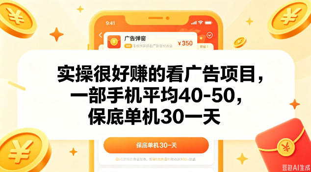 实操很好做的看广告项目，一部手机平均40-50，保底30单机一天【揭秘】-最全项目网
