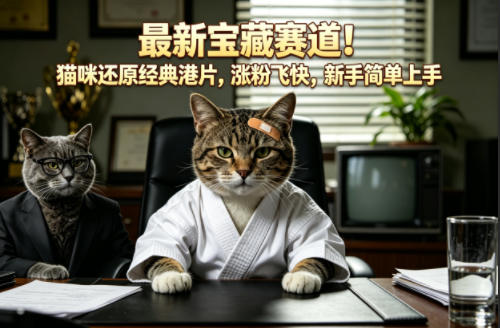 最新宝藏赛道！猫咪还原经典港片，涨粉飞快，新手简单上手-最全项目网