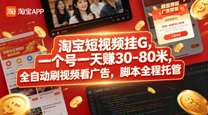 淘宝短视频挂G，一个号一天 賺30-80米，全自动刷视频看广告，脚本全程托管【揭秘】-最全项目网