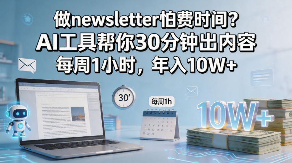 做newsletter怕费时间？AI工具帮你30分钟出内容，每周1小时，年入10W+！【原创双语字幕】-最全项目网