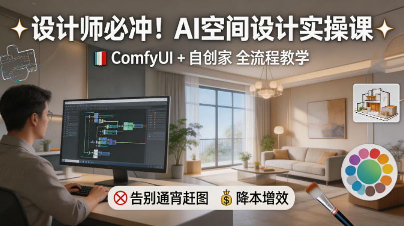 设计师必冲！AI空间设计实操课，ComfyUI+自创家全教学，告别通宵赶图，降本增效-最全项目网