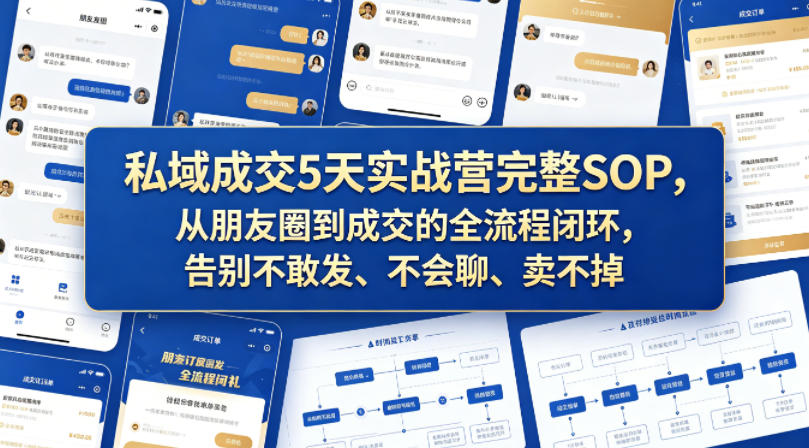 私域成交5天实战营完整SOP，从朋友圈到成交的全流程闭环，告别不敢发、不会聊、卖不掉-最全项目网