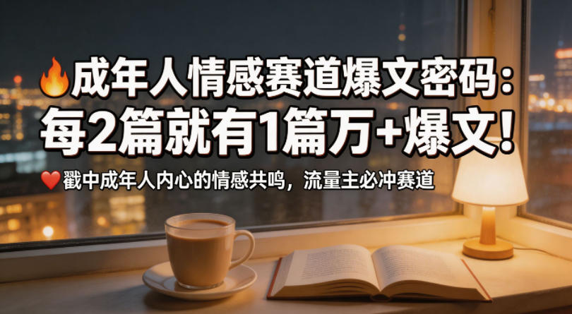 公众号流量主成年人情感心理赛道，流量最大，受众最广的主流赛道之一，平均每2篇就有1篇万爆文章-最全项目网