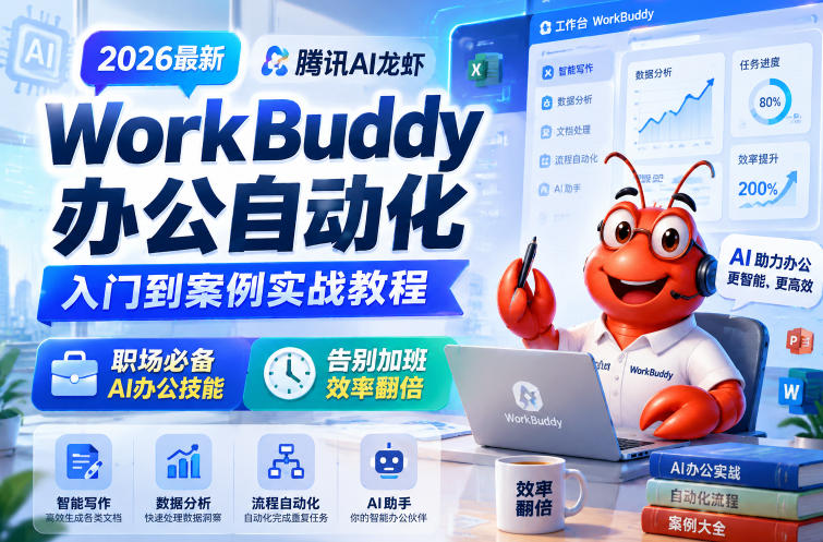 2026最新腾讯AI龙虾WorkBuddy办公自动化入门到案例实战教程，职场必备AI办公技能，告别加班，效率翻倍-最全项目网