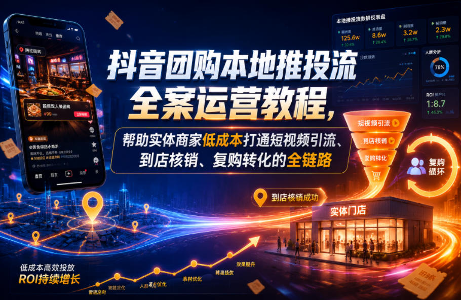 抖音团购本地推投流全案运营教程，帮助实体商家低成本打通短视频引流、到店核销、复购转化的全链路-最全项目网