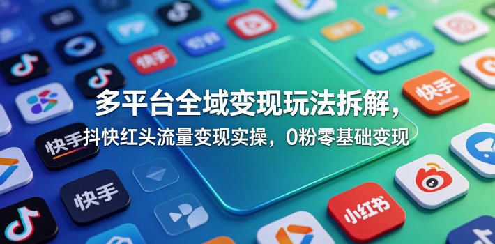 多平台全域变现玩法拆解,抖快红头流量变现实操,0粉零基础变现-最全项目网