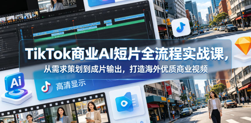 TikTok商业AI短片全流程实战课，从需求策划到成片输出，打造海外优质商业视频-最全项目网