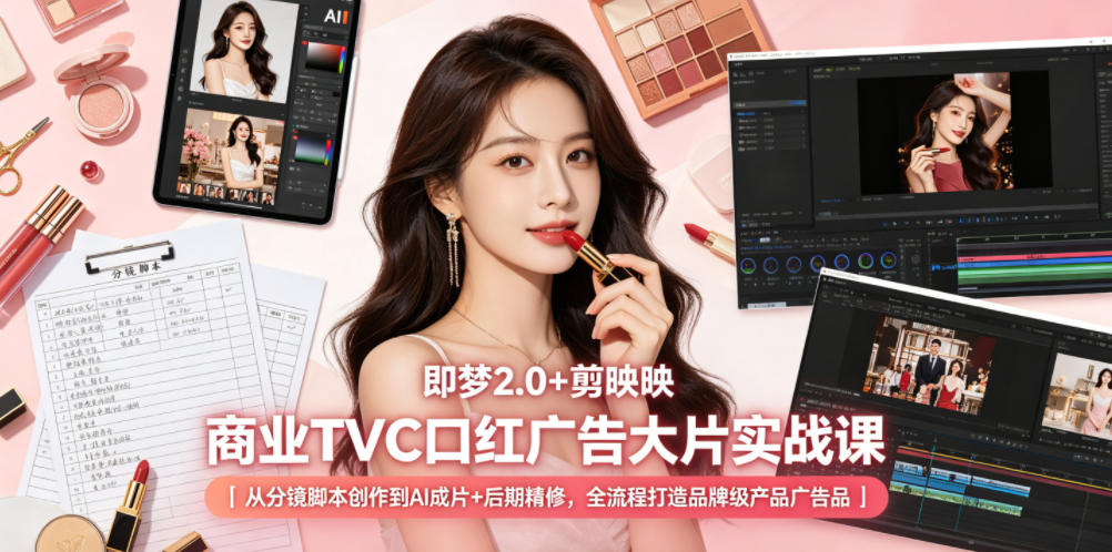 即梦2.0+剪映商业TVC口红广告大片实战课｜从分镜脚本创作到AI成片+后期精修，全流程打造品牌级产品广告-最全项目网