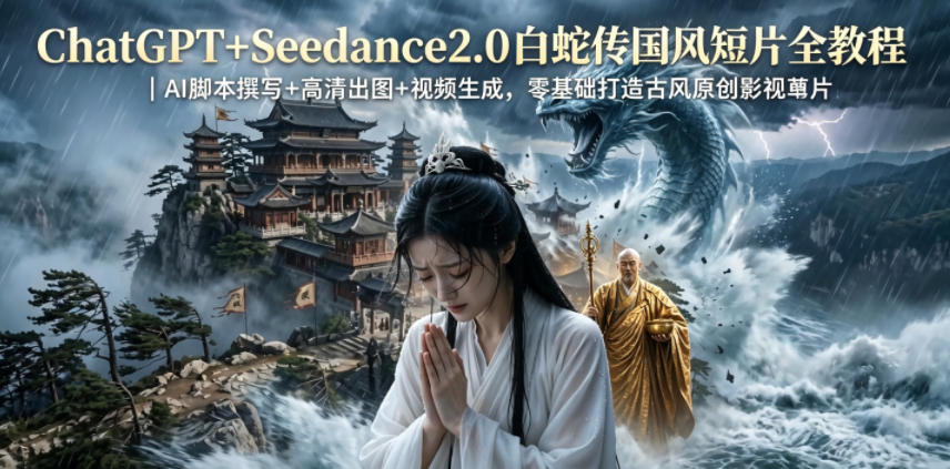 ChatGPT+Seedance2.0白蛇传国风短片全教程｜AI脚本撰写+高清出图+视频生成，零基础打造古风原创影视短片-最全项目网