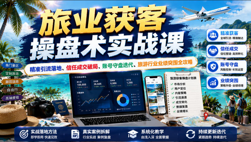 旅业获客操盘术实战课｜精准引流落地、信任成交破局、账号守盘迭代、旅游行业业绩突围全攻略-最全项目网