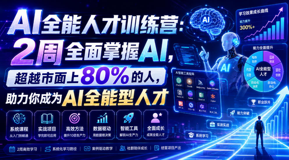AI全能人才训练营：2周全面掌握AI，超越市面上80%的人，助力你成为AI全能型人才-最全项目网
