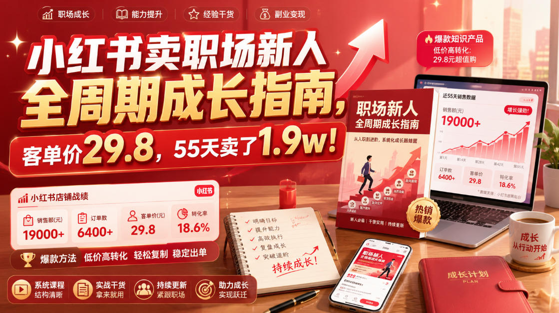 小红书卖职场新人全周期成长指南，客单价29.8，55天卖了1.9w！-最全项目网