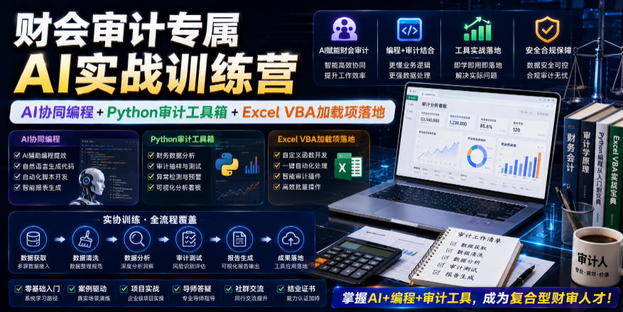 财会审计专属AI实战训练营｜AI协同编程+Python审计工具箱+Excel VBA加载项落地（更新0710）-最全项目网