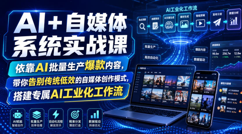 AI+自媒体系统实战课，依靠AI批量生产爆款内容，带你告别传统低效的自媒体创作模式，搭建专属AI工业化工作流-最全项目网