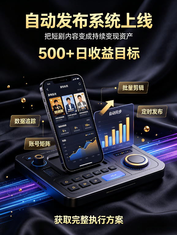 还在找靠谱线上副业？快手短剧项目，全程自动发布内容，不用熬夜做视频，轻松日入500+【揭秘】-最全项目网