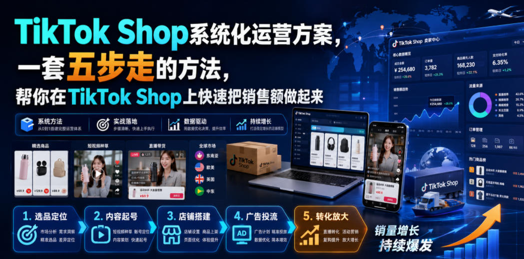 TikTok Shop系统化运营方案，一套五步走的方法，帮你在TikTok Shop上快速把销售额做起来【原创双语字幕】-最全项目网