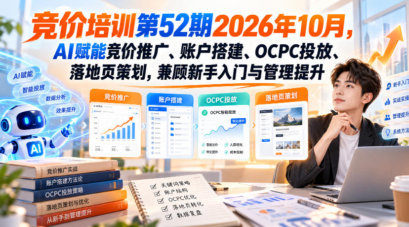 【无水印】竞价培训第52期2026年10月，AI赋能竞价推广、账户搭建、OCPC投放、落地页策划，兼顾新手入门与管理提升-最全项目网